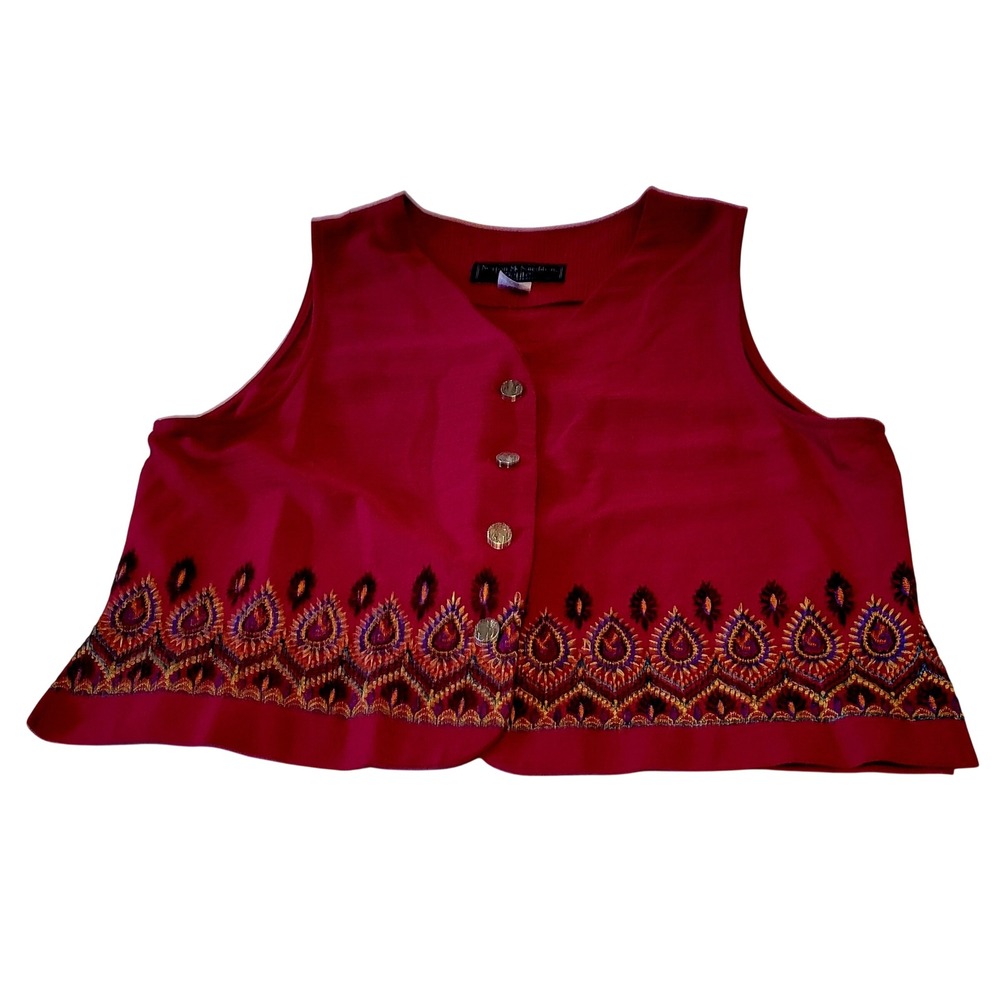 Norton McNaughton Vest Women 12P Red Embroidered Coin Button Boho